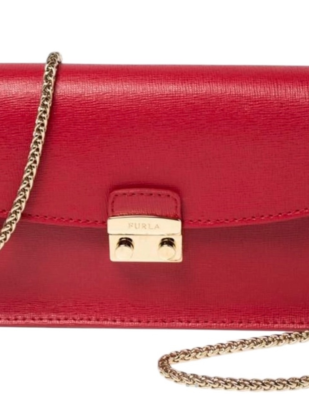 FURLA Giulia Red Leather Shoulder Crossbody with Gold Chain NIB - Picture 5 of 9